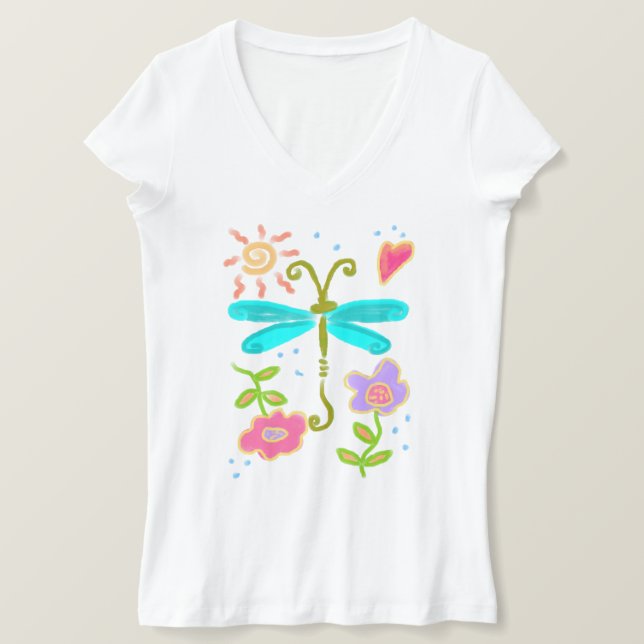 Sonnige Libelle Abstrakte Kunst T-Shirt (Design vorne)