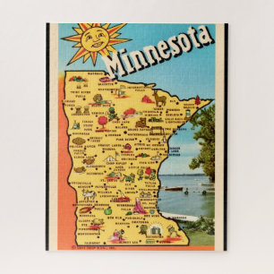 Sonnige Minnesota-Karte 16x20 Puzzle