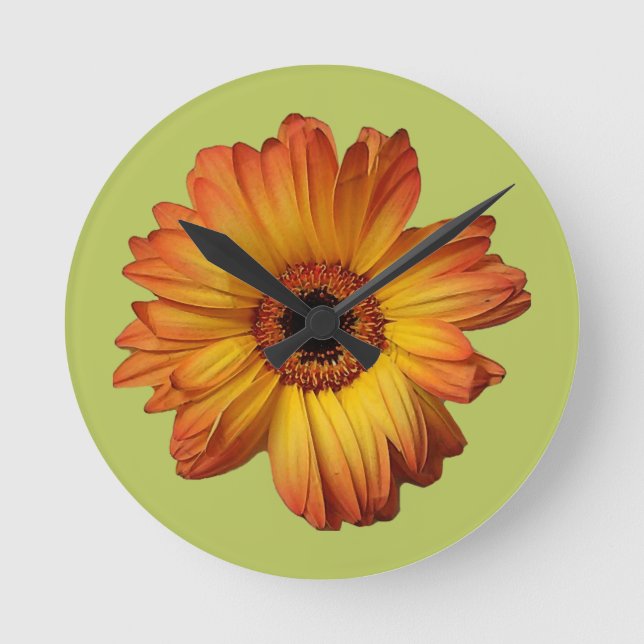 Sonnige Orange gerbera Blume Blüte Runde Wanduhr (Vorderseite)