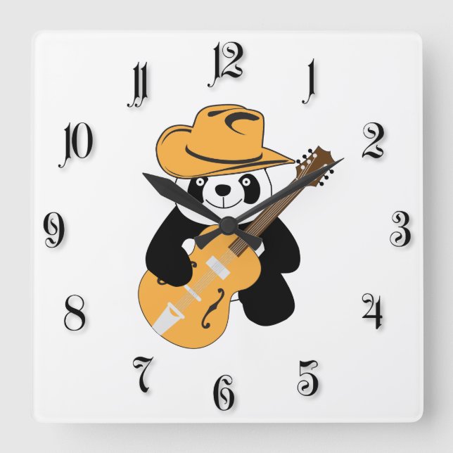 Sonnige Panda mit Gitarre Quadratische Wanduhr (Vorderseite)