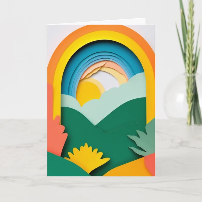 Sonnige Papierlandschaft Karte (Vorderseite)