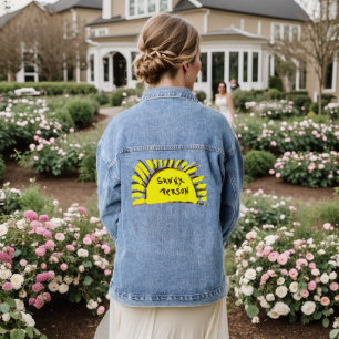 Sonnige Person Gelbe Schwarze Sonnenstrahlen Jeansjacke