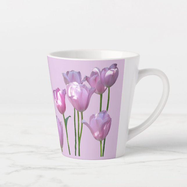 Sonnige Pink Tulips Kruste. BC Lilac Latte Tasse (Rechts)