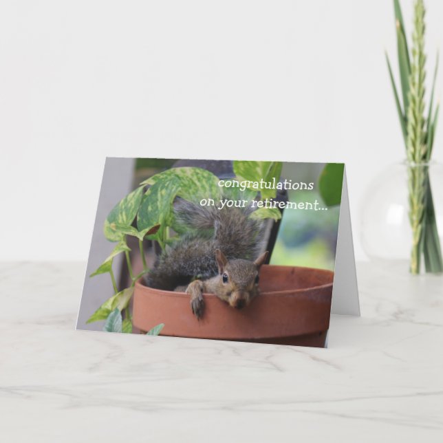 Sonnige Rentenkarte, Eichhörnchen in Planter Karte (Vorderseite)