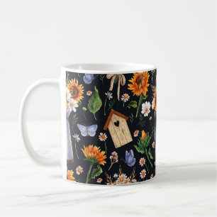 Sonnige Rustikale Wasserfarbe Muster Sonnenblumen Kaffeetasse