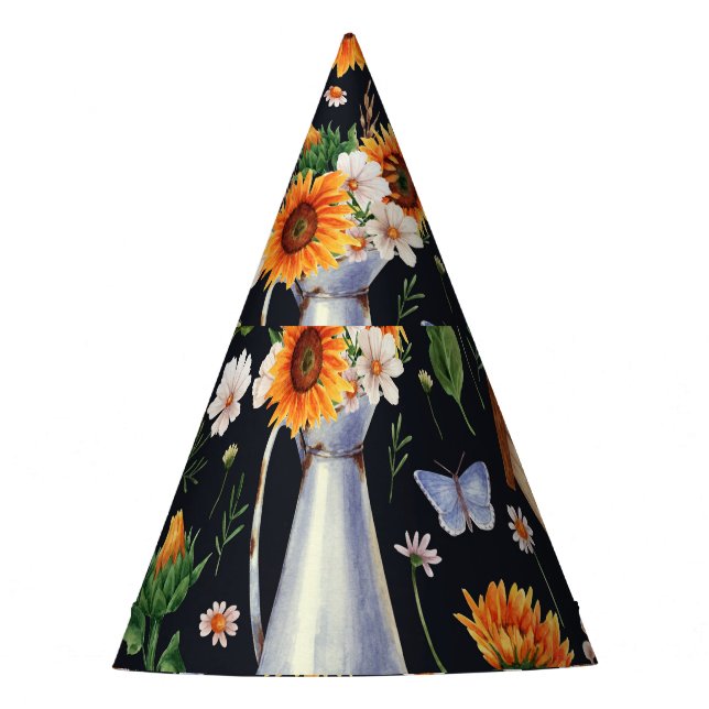 Sonnige Rustikale Wasserfarbe Muster Sonnenblumen Partyhütchen (Vorderseite)