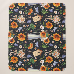 Sonnige Rustikale Wasserfarbe Muster Sonnenblumen Sherpadecke