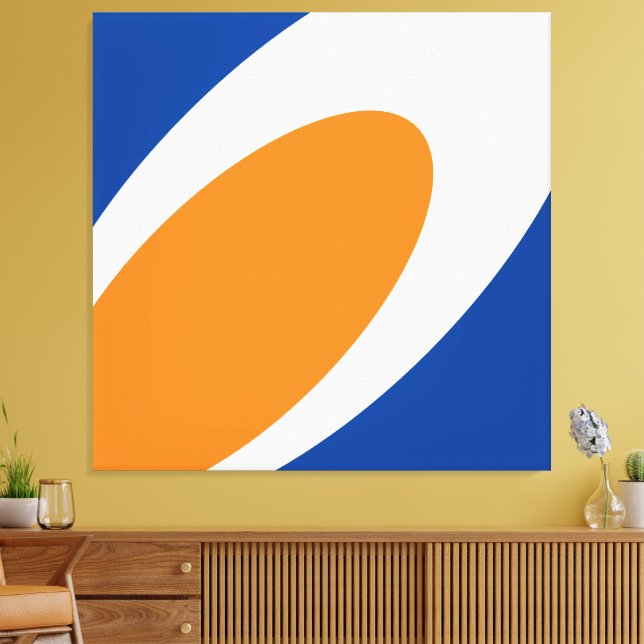 Sonnige Seite hoch. Bright Blue Orange White Curve Leinwanddruck (Insitu (Wohnzimmer))