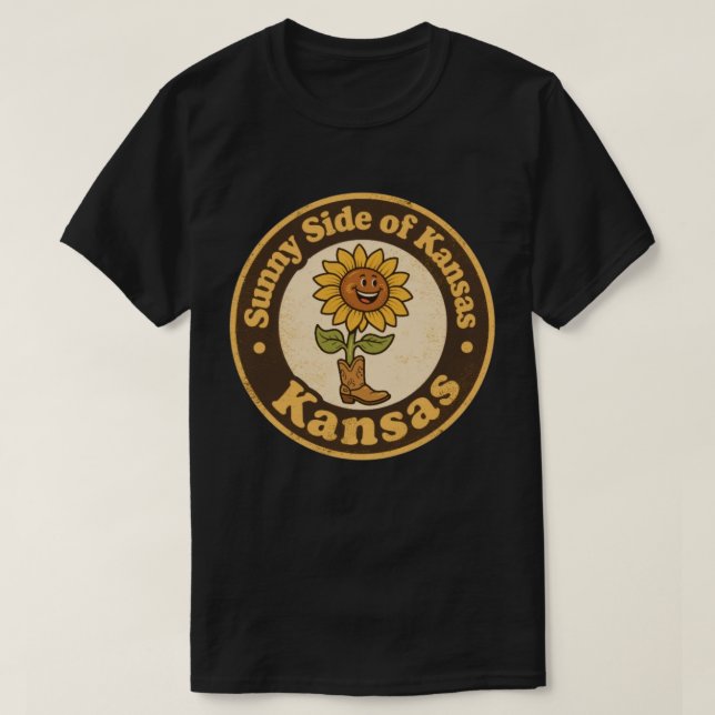 Sonnige Seite von Kansas_ Sonnenblume mit Stiefeln T-Shirt (Design vorne)