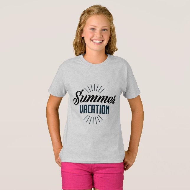 Sonnige Sommerferien Mädchen T-Shirt (Vorne ganz)
