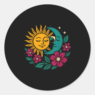 Sonnige Sommersonnensonne Mond und Sonne für Männe Runder Aufkleber