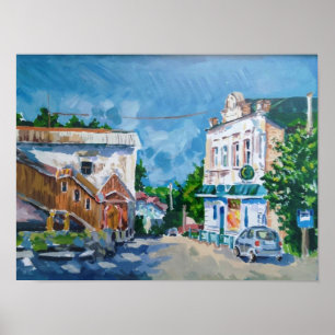 Sonnige Stadtstraße Impressionistisches Poster   C