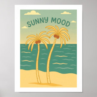 Sonnige Stimmung Retro Tropischer Strand Palmen Poster