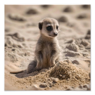 "Sonnige Tage: Baby Meerkat's Beach Adventure" Fotodruck