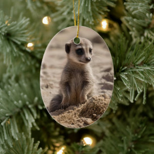 "Sonnige Tage: Baby Meerkat's Beach Adventure" Keramik Ornament