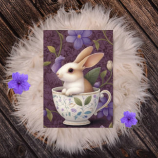 Sonnige Terrasse im Blumenkohl Teacup mit violette Feiertagspostkarte