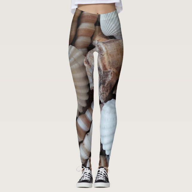 Sonnige tropische exotische Muscheln Fotosommer Leggings (Vorderseite)