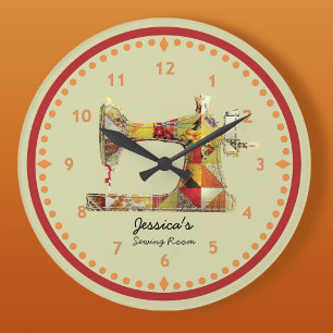Sonnige verrückte Quilt-Nähzimmer-Wanduhr Große Wanduhr
