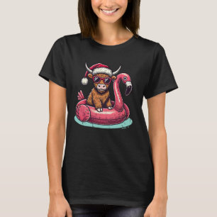 Sonnige Weihnachten im Juli Highland Cow Santa Fla T-Shirt