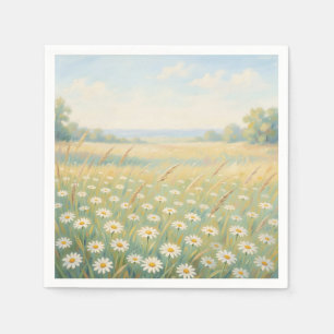 Sonnige weiße Gänseblümchen-Wiese Wildblumenfeld Serviette