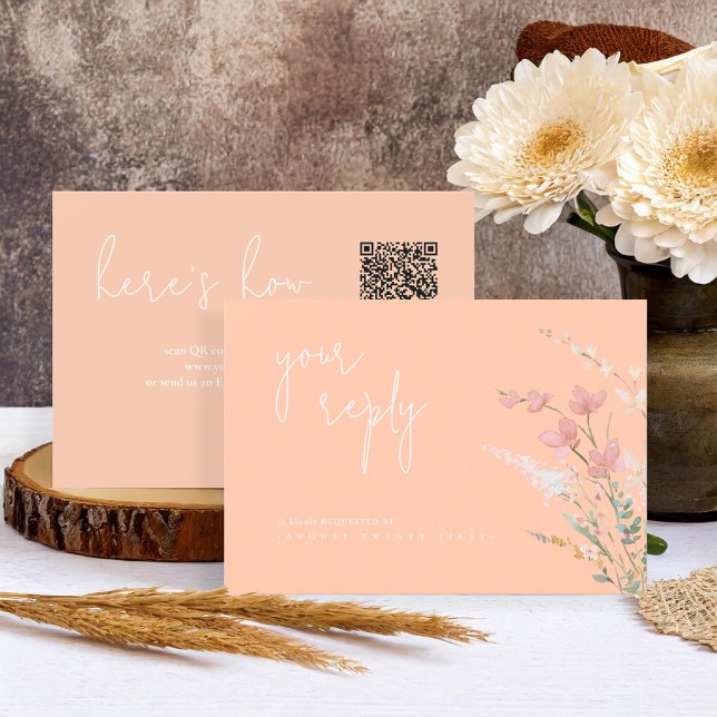 Sonnige Wildblume Hochzeit QR Code Apricot ID1023 RSVP Karte (Von Creator hochgeladen)
