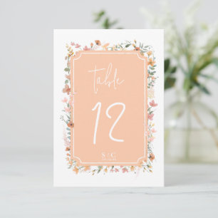 Sonnige Wildblume Hochzeit Tischnummer Peach ID102