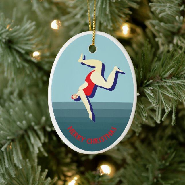 Sonnige wilde Schwimmerin Weihnachten Keramik Ornament (Baum)
