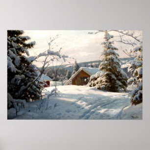 Sonnige Winterlandschaft von Peder Mork Monsted Poster