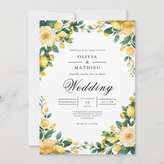 Sonnige Yellow Botanical Bloom Wedding Einladung (Vorderseite)