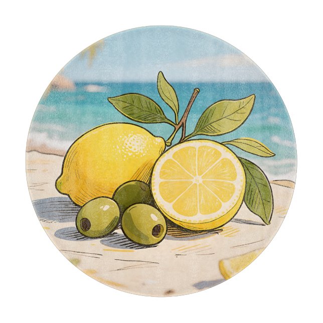 Sonnige Zitrone Olive Strand Frisch Schneidebrett (Vorderseite)