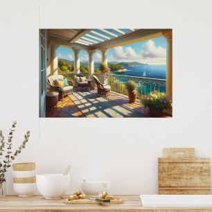 Sonniger Balkon mit Meerblick Poster