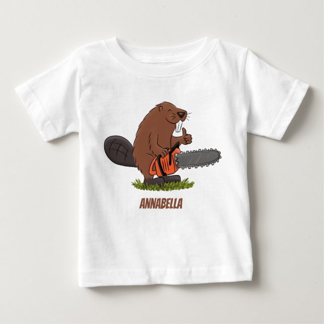 Sonniger Biber mit Kettensäge Cartoon Spaß Baby T-shirt (Vorderseite)