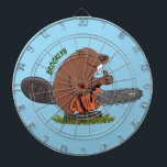 Sonniger Biber mit Kettensäge Cartoon Spaß Dartscheibe<br><div class="desc">Dieser glückliche Biber ist bereit,  seine Lodge mit einer Kettensäge zu bauen. Gezeichnet in lustigen Cartoon Illustration Stil!</div>