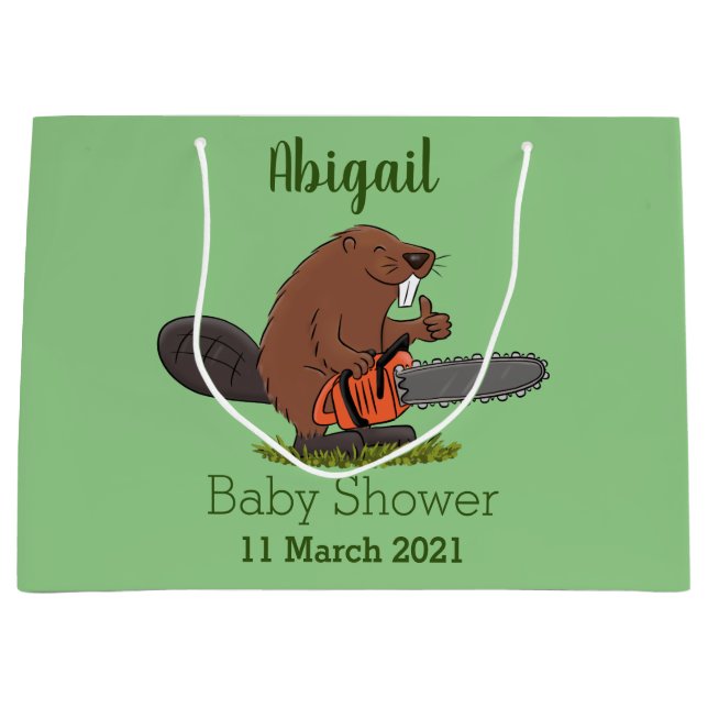 Sonniger Biber mit Kettensäge Cartoon Spaß Große Geschenktüte (Vorderseite)