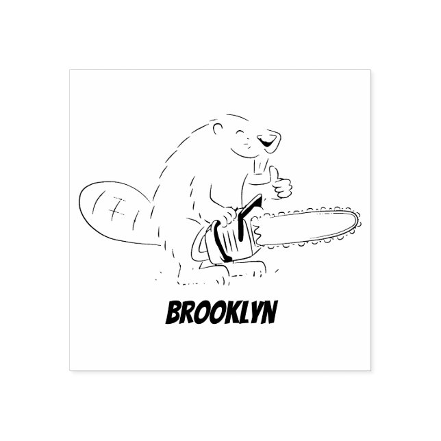 Sonniger Biber mit Kettensäge Cartoon Spaß Gummistempel (Prägung)