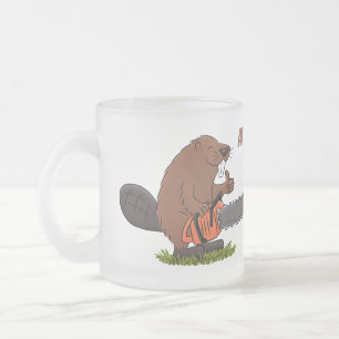 Sonniger Biber mit Kettensäge Cartoon Spaß Mattglastasse