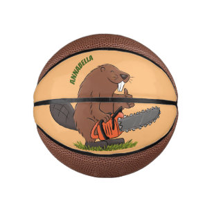 Sonniger Biber mit Kettensäge Cartoon Spaß Mini Basketball