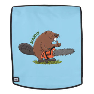 Sonniger Biber mit Kettensäge Cartoon Spaß Rucksack