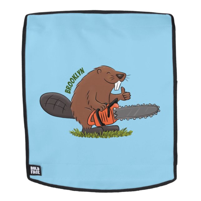 Sonniger Biber mit Kettensäge Cartoon Spaß Rucksack (Abnehmbare Front)