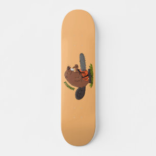 Sonniger Biber mit Kettensäge Cartoon Spaß Skateboard