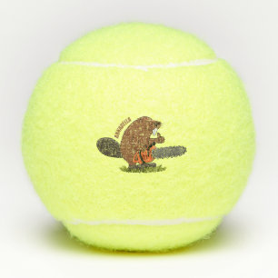Sonniger Biber mit Kettensäge Cartoon Spaß Tennisbälle