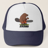 Sonniger Biber mit Kettensäge Cartoon Spaß