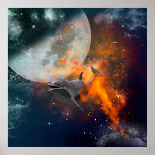 Sonniger Delphin im Universum Poster