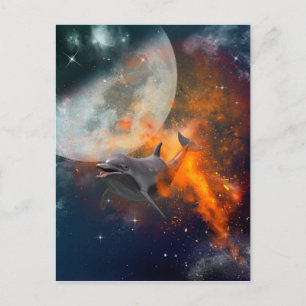 Sonniger Delphin im Universum Postkarte