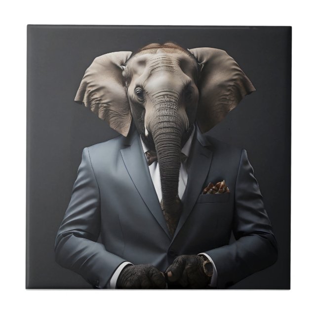 Sonniger Elefant im Anzug Fliese (Vorderseite)