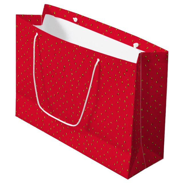 Sonniger Erdbeerhintergrund rot Große Geschenktüte (Vorderseite Schrägansicht)