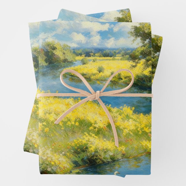 Sonniger Fluss & Gelbe Wildblumenwiese Geschenkpapier Set (Beispiel)