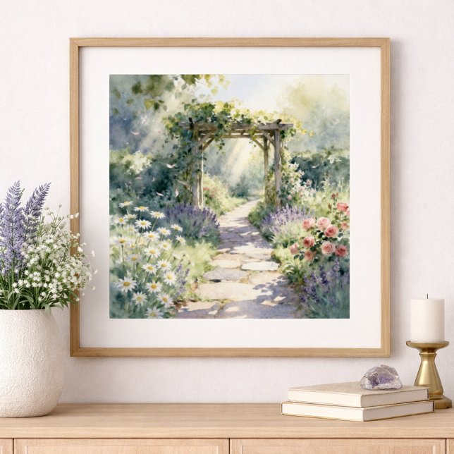 Sonniger Gartenweg mit Rosentrellis Poster (Von Creator hochgeladen)
