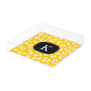 Sonniger gelber Leopard-Druck-Behälter mit Acryl Tablett