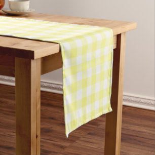 Sonniger gelber und weißer Gingham-Tabellen-Läuf Kurzer Tischläufer